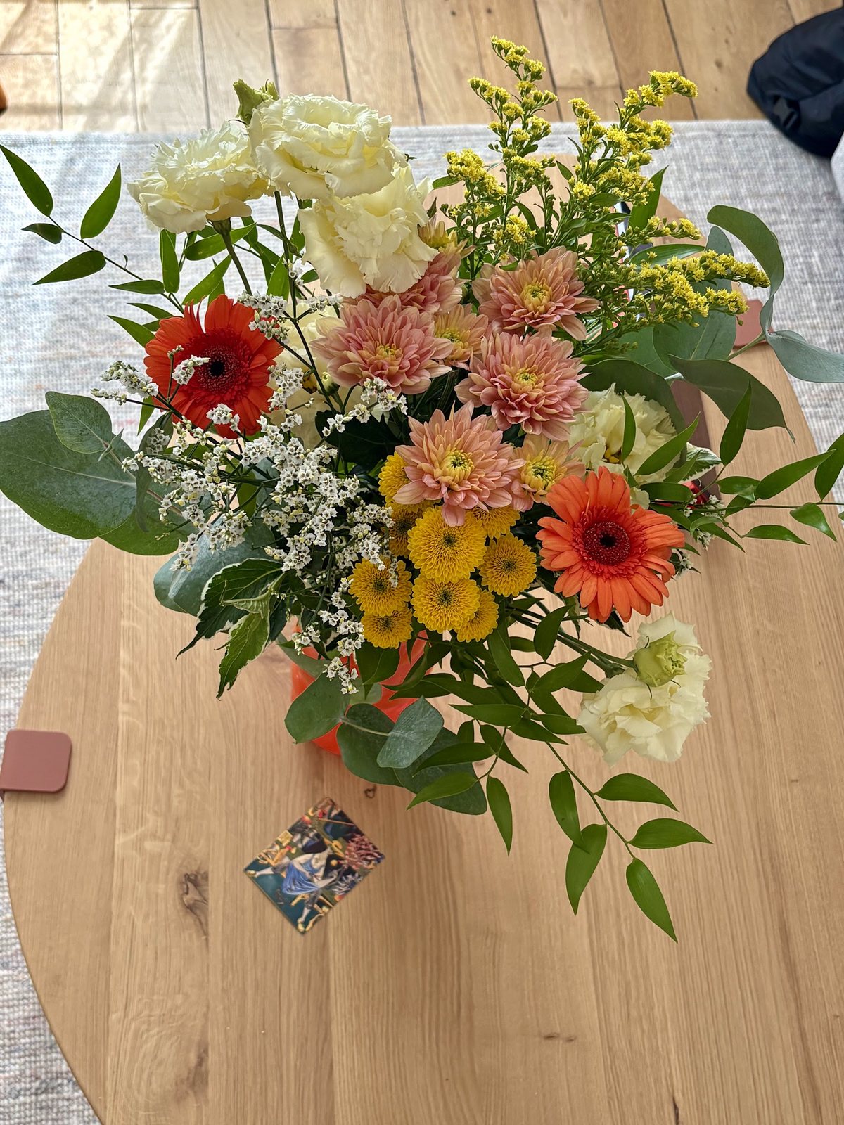 Bouquet champêtre orange et rose